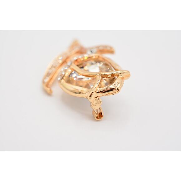 Statement Crystal Rose Pin Brooch Sparkling Rhinestone Gold Tone BinAQ - Picture 7 of 12